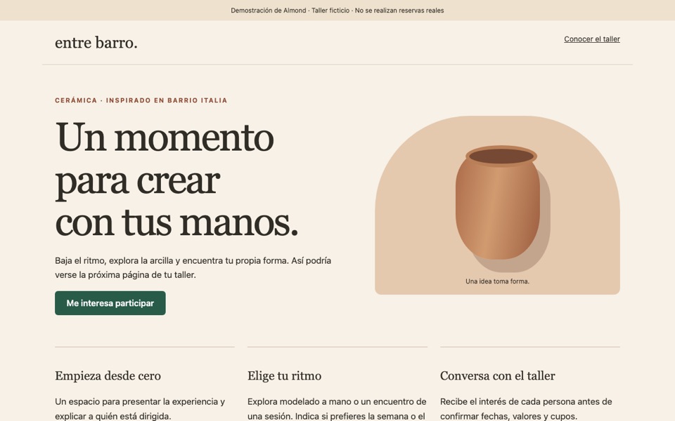 Screenshot of the Entre Barro workshop page