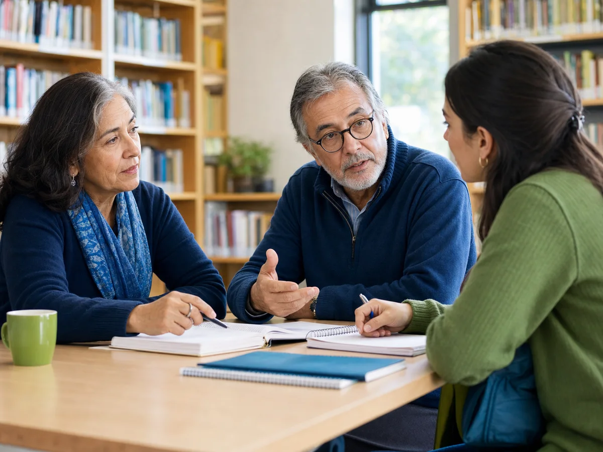 Docentes con experiencia compartiendo una mentoría con una educadora joven
