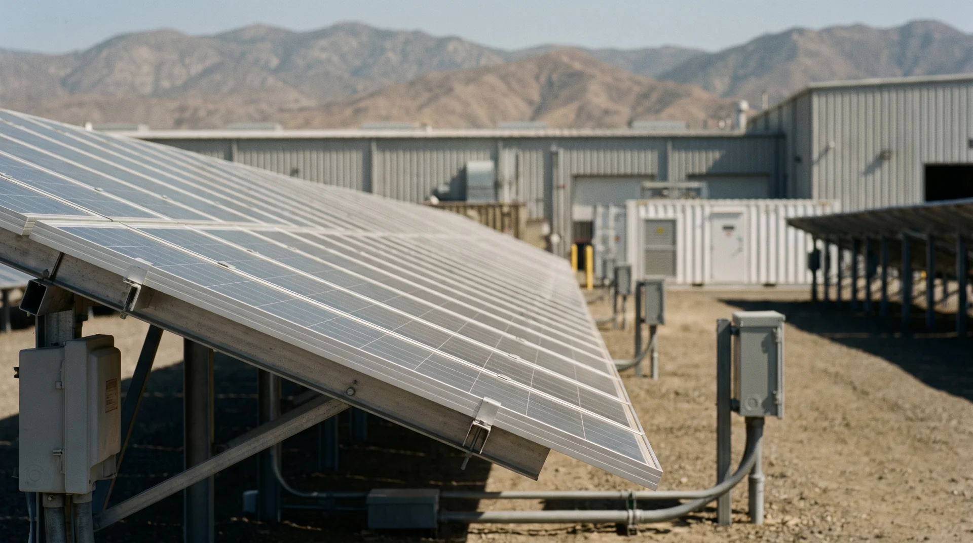AI-generated concept of solar panels and energy equipment at an industrial facility